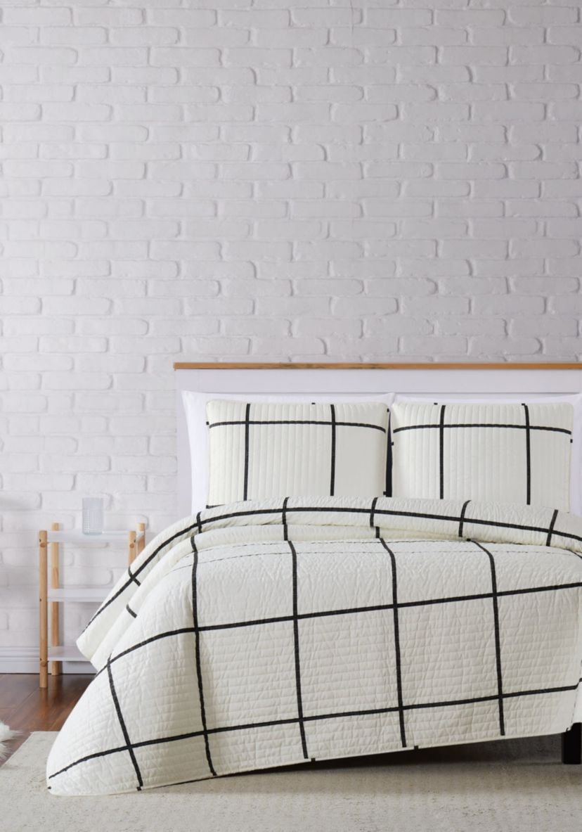 Truly Soft Kurt Windowpane Full/Queen 3-Piece Quilt Set