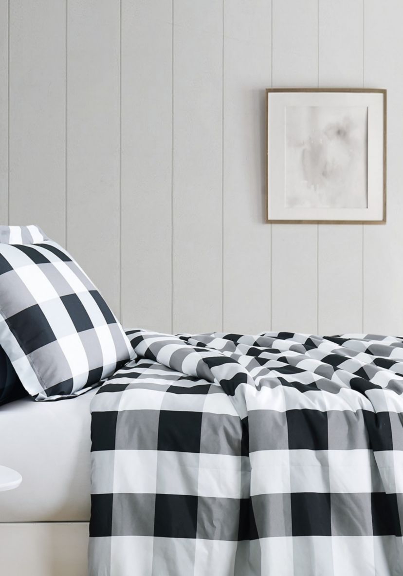 Truly Soft Everyday Buffalo Plaid Black King XL Duvet Cover Set