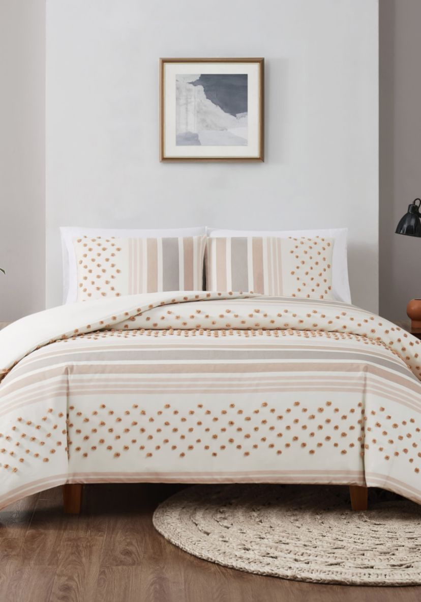 Brooklyn Loom Mia Tufted Texture Grey 3 Piece Full/Queen Duvet Cover Set
