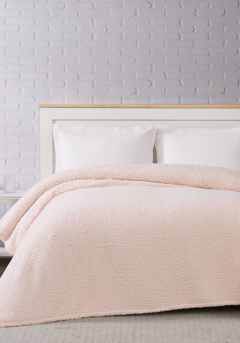 Brooklyn Loom Marshmallow Sherpa Twin XL Blanket in Dusty Rose