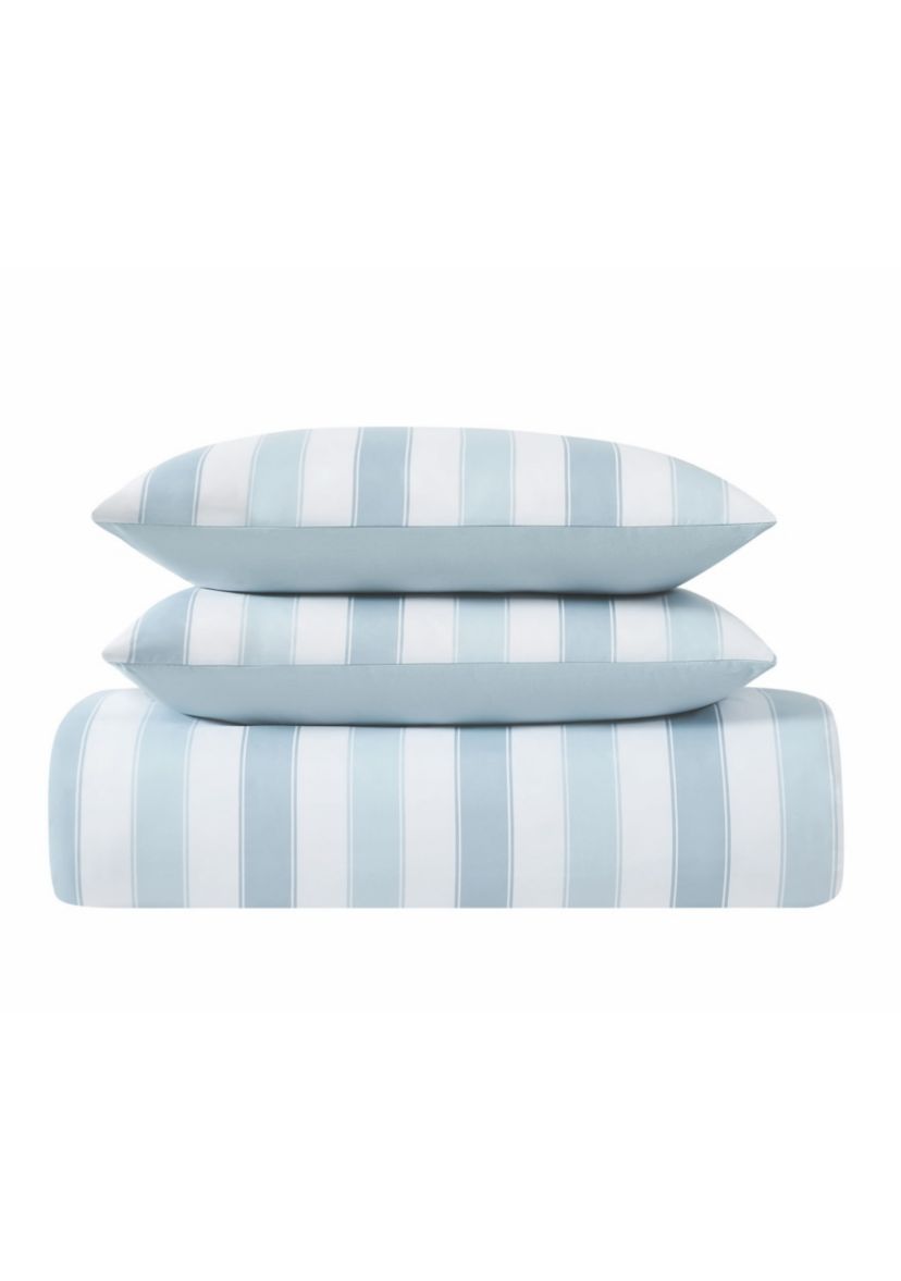 Truly Soft Aiden Stripe Blue King 3 Piece Duvet Cover Set