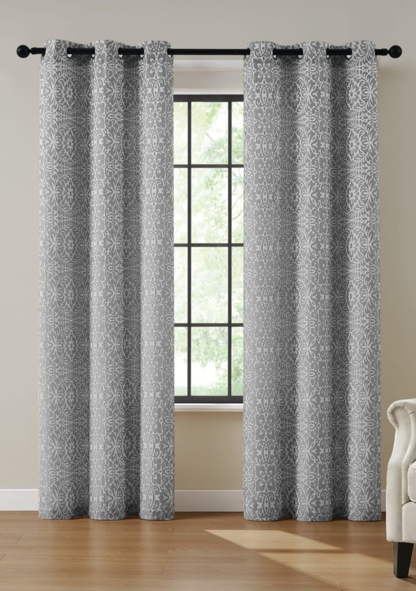 5th Avenue Lux Thalia Textured 38x84 Grey/Silver Window Panel Pair