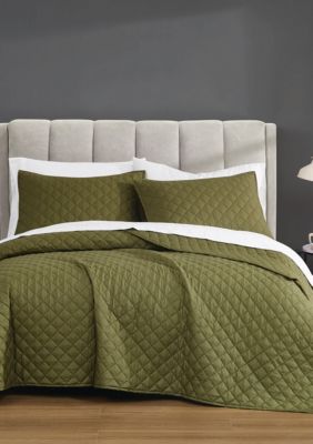 Cannon Solid Percale White Twin/Twin XL 2 Piece Quilt Set, Green, Full/Queen