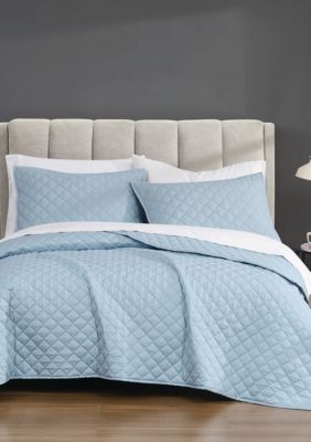 Cannon Solid Percale White Twin/Twin XL 2 Piece Quilt Set, Light Blue, King