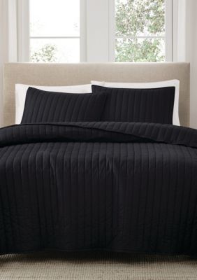 Brooklyn Loom Solid Cotton Percale Burgundy Twin/Twin XL 2 Piece Quilt Set, Black