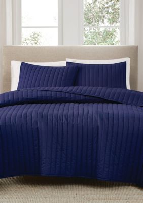 Brooklyn Loom Solid Cotton Percale Burgundy Twin/Twin XL 2 Piece Quilt Set, Navy Blue