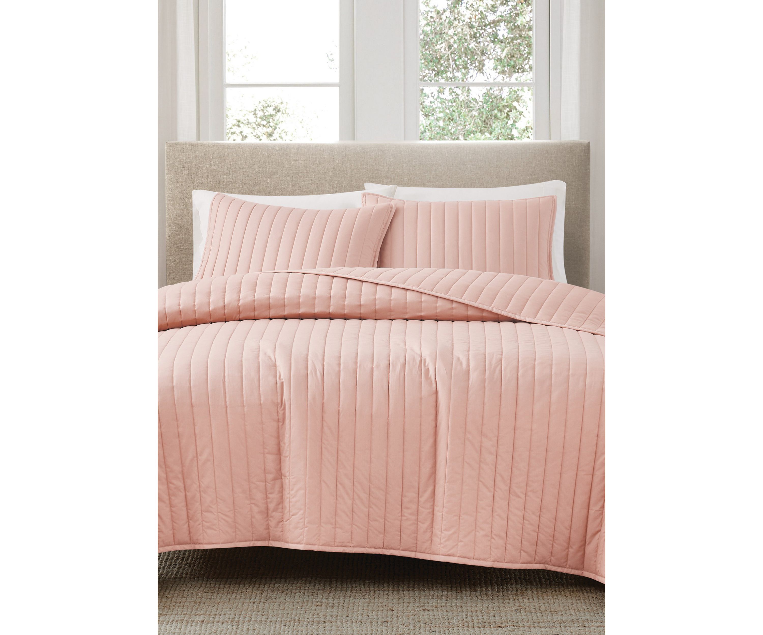 Brooklyn Loom Solid Cotton Percale Grey King 3 Piece Quilt Set
