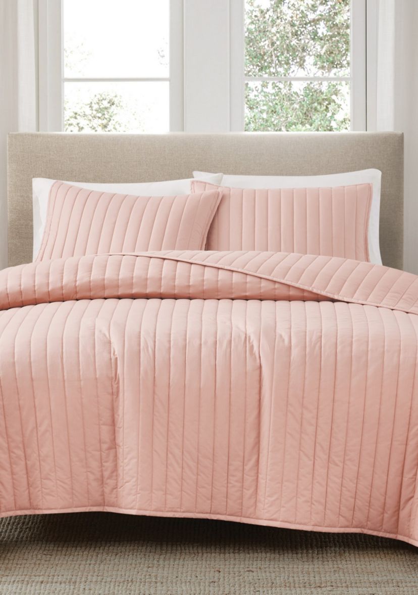 Brooklyn Loom Solid Cotton Percale Grey King 3 Piece Quilt Set