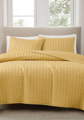 Brooklyn Loom Solid Cotton Percale Burgundy Twin/Twin XL 2 Piece Quilt Set, Yellow