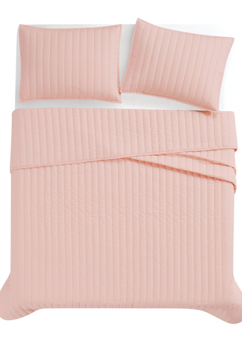 Brooklyn Loom Solid Cotton Percale Grey King 3 Piece Quilt Set