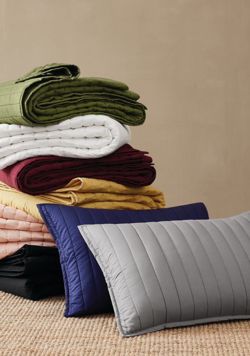 Brooklyn Loom Solid Cotton Percale Grey King 3 Piece Quilt Set