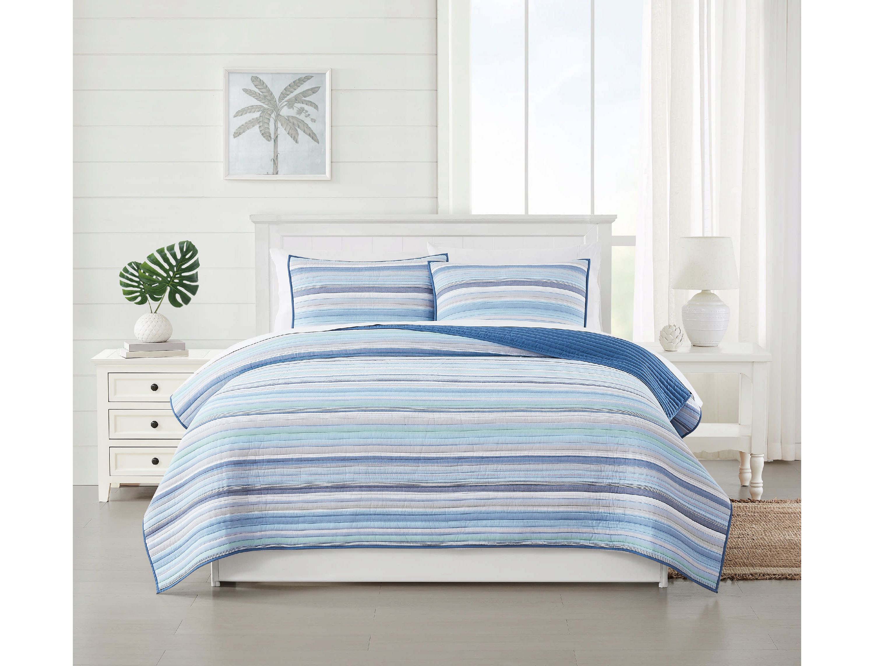 Oceanfront Resort Clearwater Yarn Dye Stripe 2 Piece Twin Quilt Set