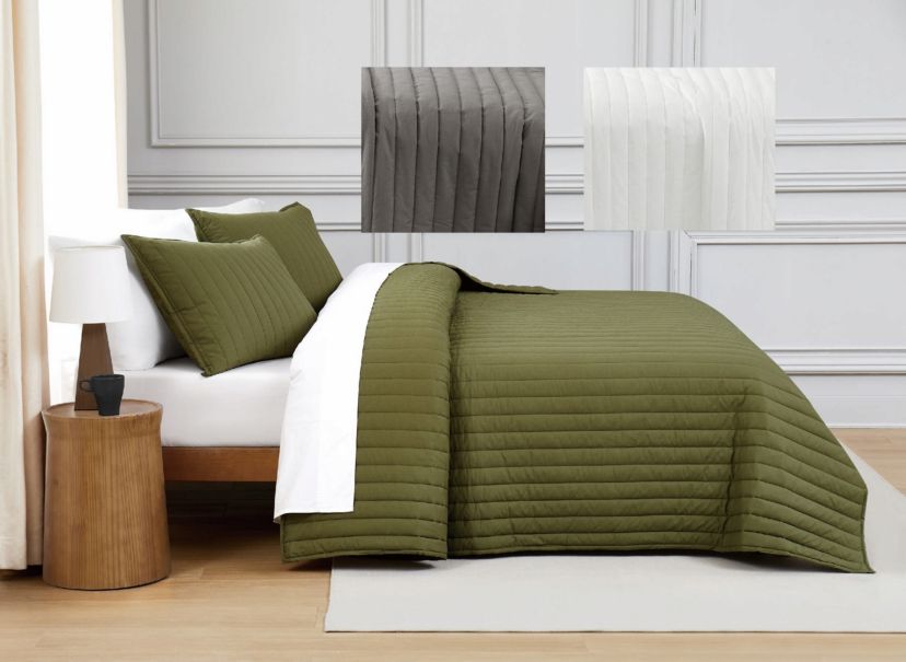 Brooklyn Loom Oversized Cotton Percale Olive Green King 3 Piece Quilt Set