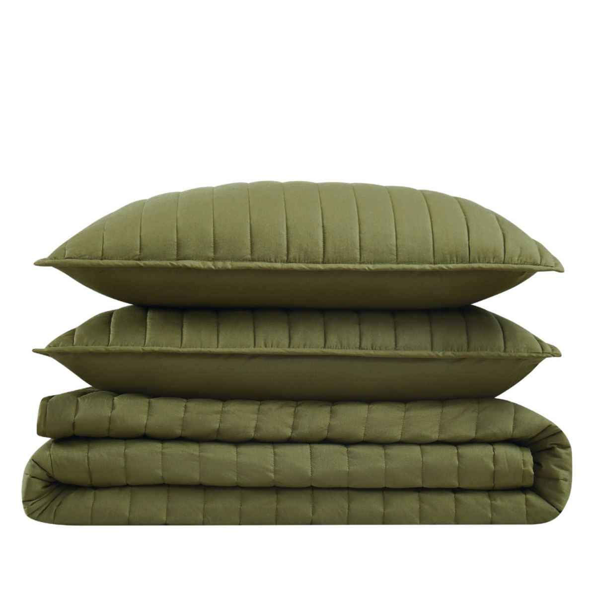 Brooklyn Loom Oversized Cotton Percale Olive Green King 3 Piece Quilt Set