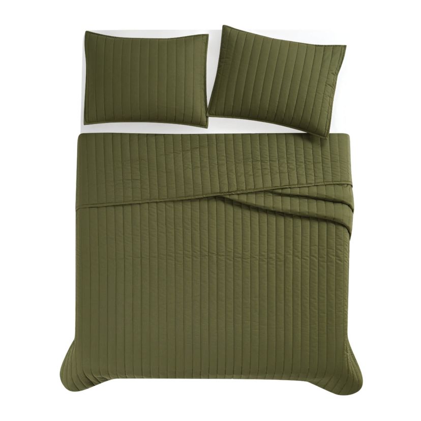 Brooklyn Loom Oversized Cotton Percale Olive Green King 3 Piece Quilt Set