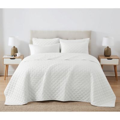 Cannon Solid Oversized Percale Grey Full/Queen 3 Piece Quilt Set, White, King