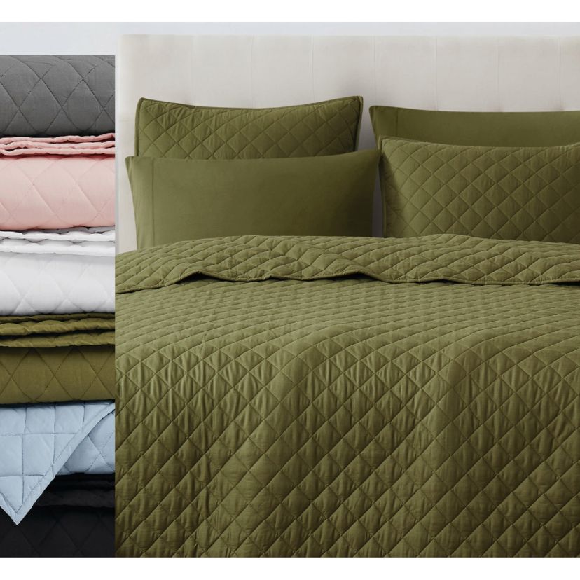 Cannon Solid Oversized Percale Grey King 3 Piece Quilt Set