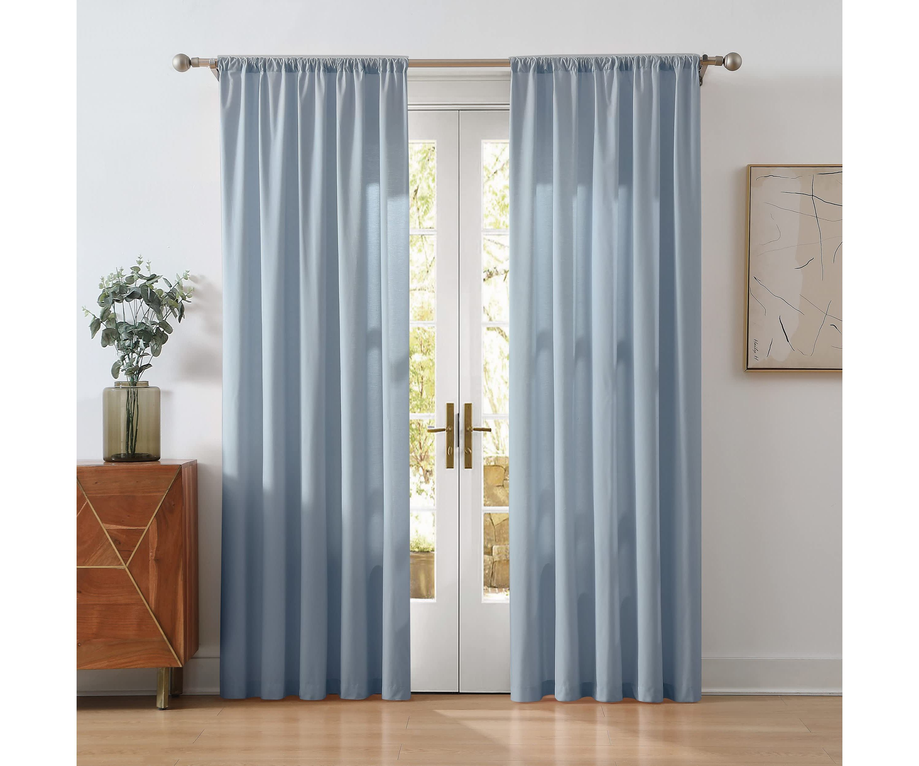 Cannon Solid Cotton Percale Light Blue 50x84 Window Curtain Pair