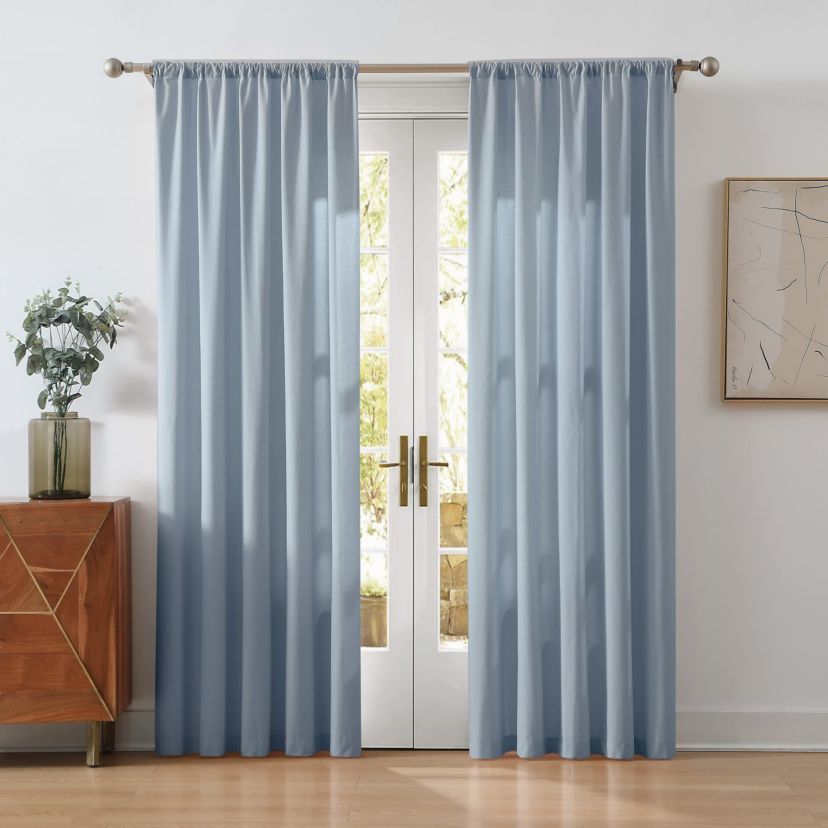 Cannon Solid Cotton Percale Light Blue 50x84 Window Curtain Pair