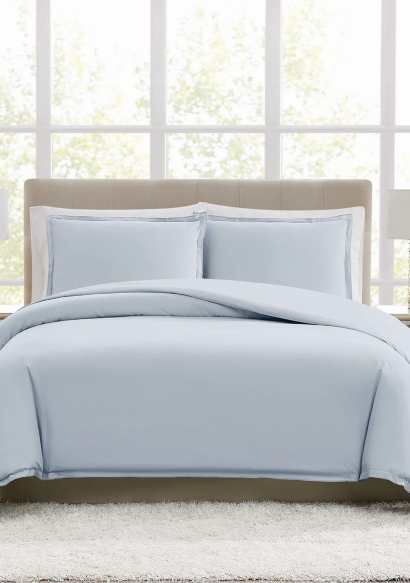 Vince Camuto 400TC Percale Light Blue King 3 Piece Duvet Set