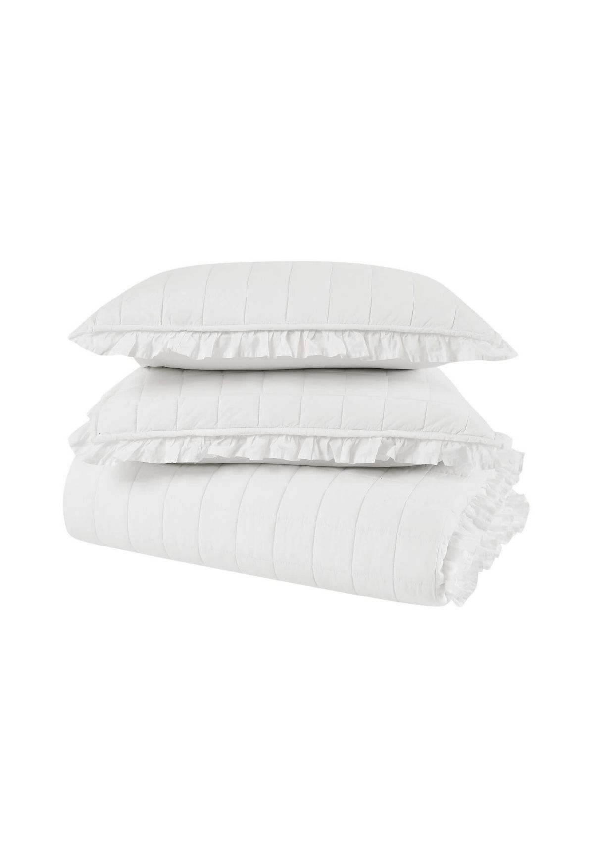 The Farmhouse by Rachel Ashwell Ruffled Washed Cotton White Full/Queen 3 Piece Quilt Set