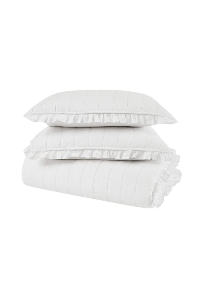 The Farmhouse by Rachel Ashwell Ruffled Washed Cotton White Full/Queen 3 Piece Quilt Set