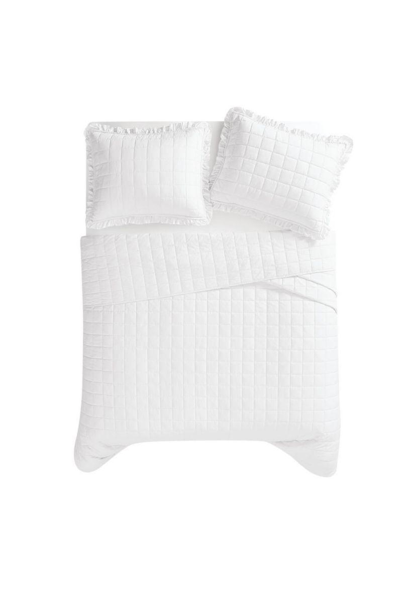 The Farmhouse by Rachel Ashwell Ruffled Washed Cotton White Full/Queen 3 Piece Quilt Set