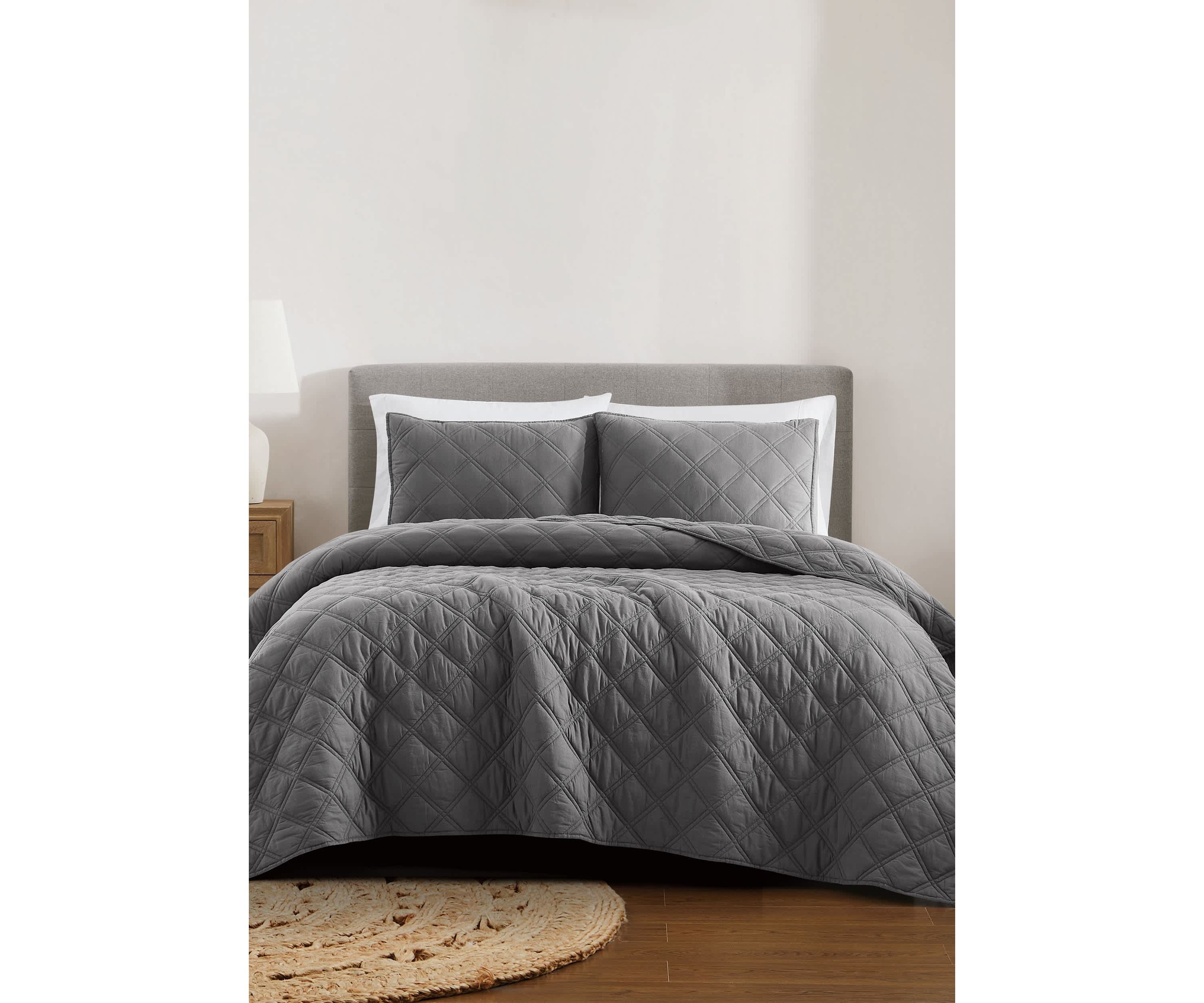 Brooklyn Loom Diamond Washed Cotton Green Full/Queen 3 Piece Quilt Set