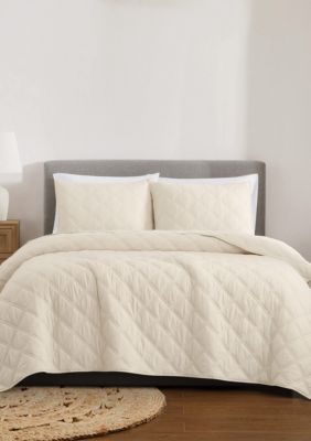 Brooklyn Loom Diamond Washed Cotton Green Full/Queen 3 Piece Quilt Set, King
