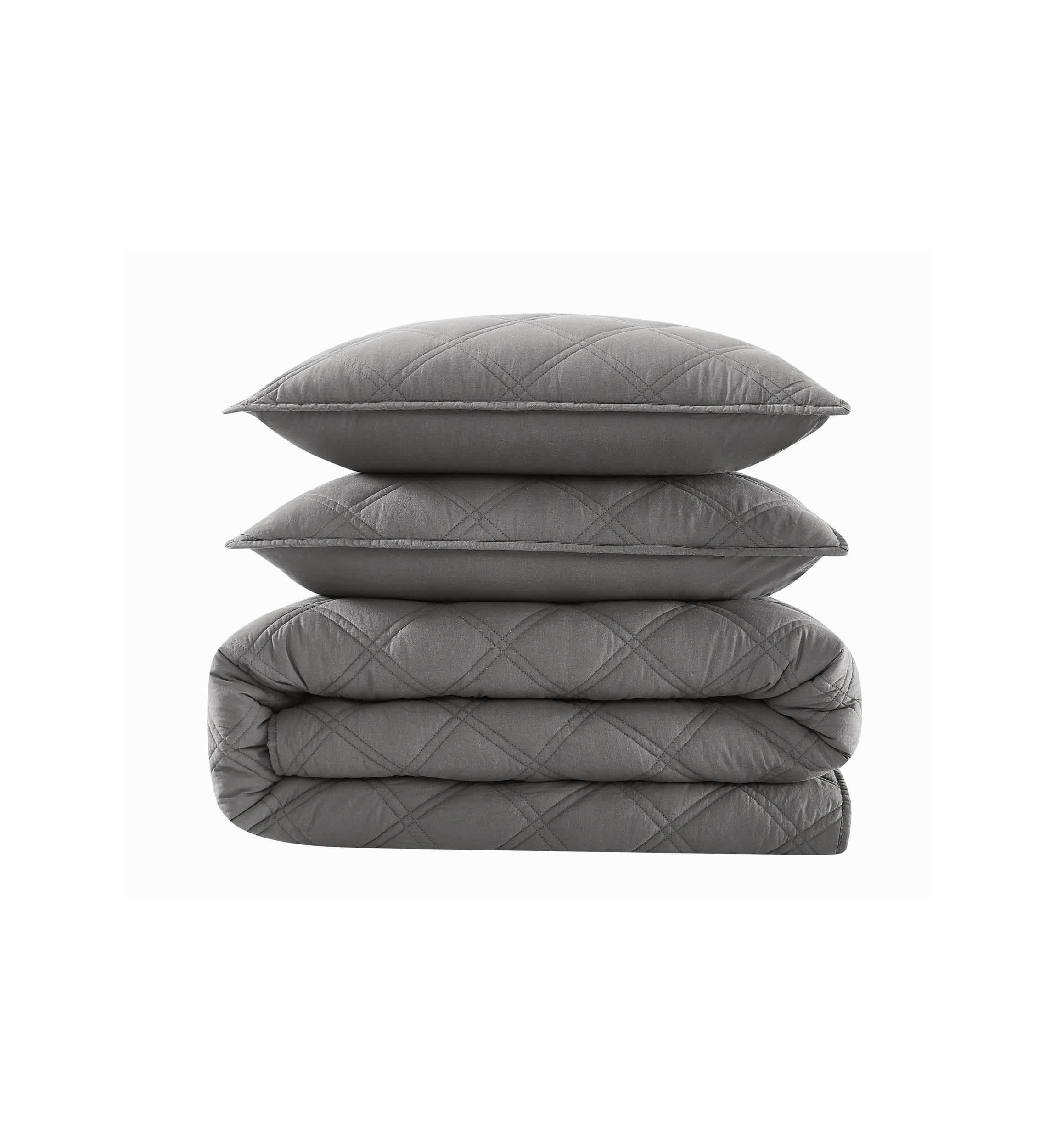 Brooklyn Loom Diamond Washed Cotton Green Full/Queen 3 Piece Quilt Set
