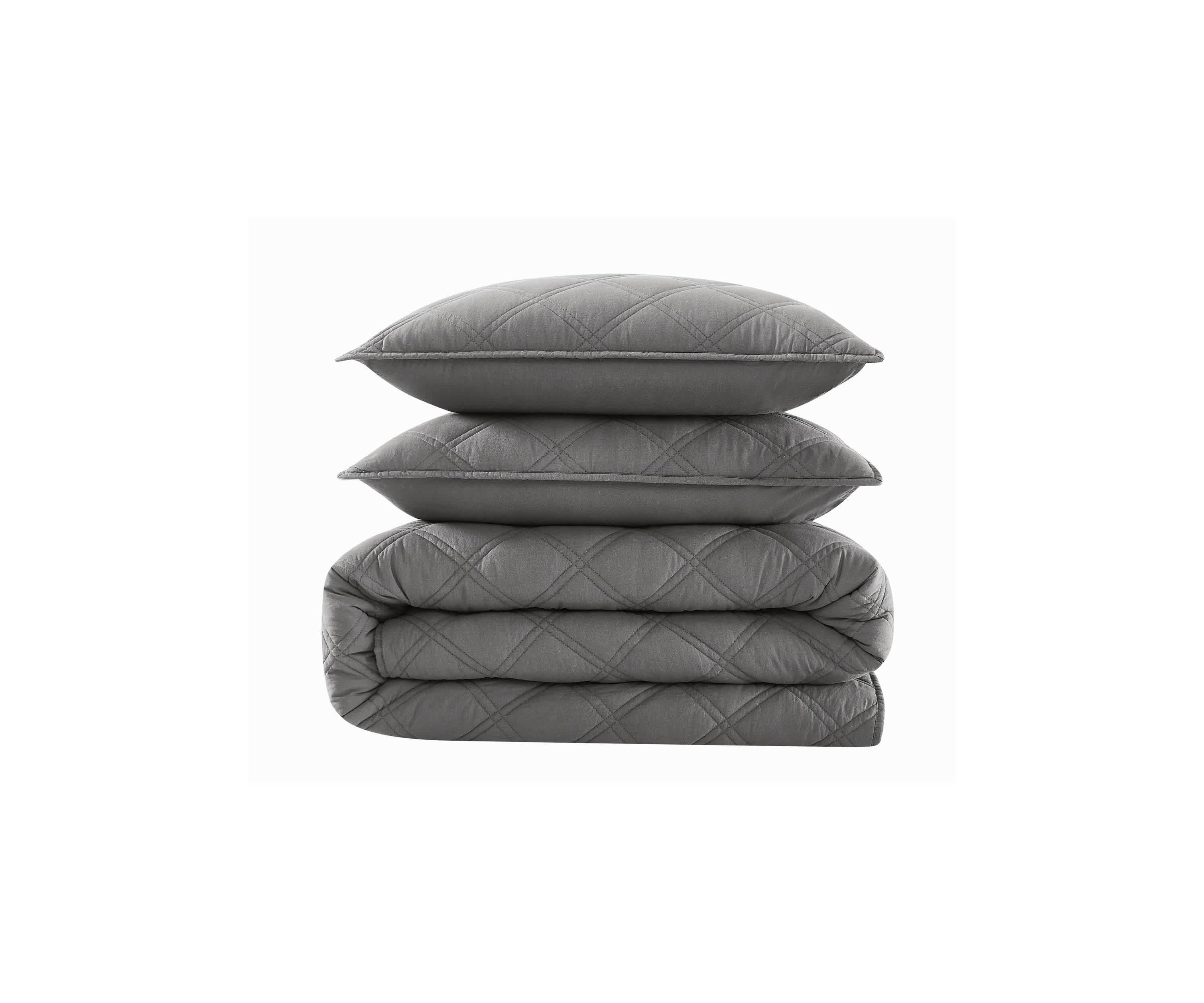 Brooklyn Loom Diamond Washed Cotton Green Full/Queen 3 Piece Quilt Set