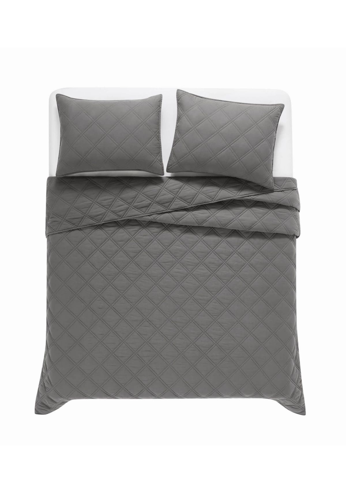 Brooklyn Loom Diamond Washed Cotton Green Full/Queen 3 Piece Quilt Set