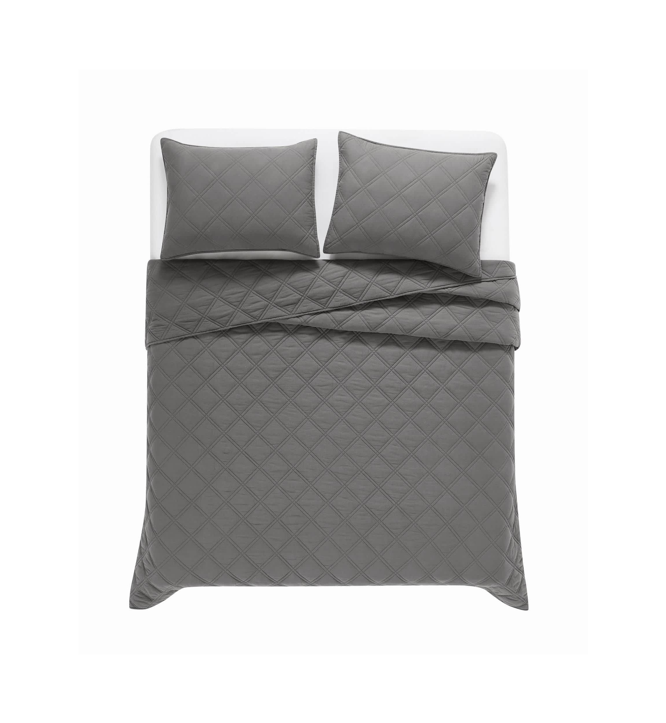 Brooklyn Loom Diamond Washed Cotton Green Full/Queen 3 Piece Quilt Set