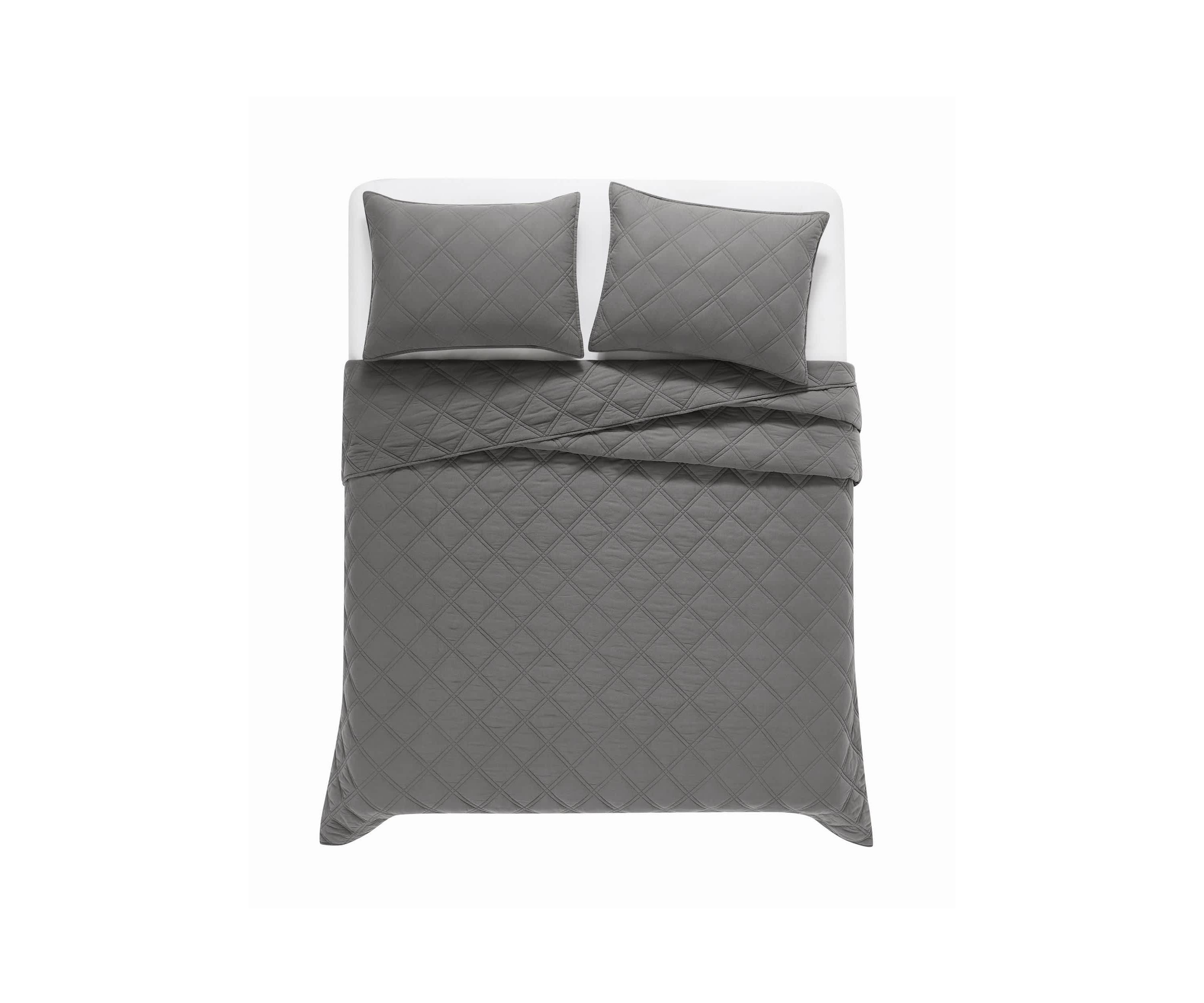 Brooklyn Loom Diamond Washed Cotton Green Full/Queen 3 Piece Quilt Set