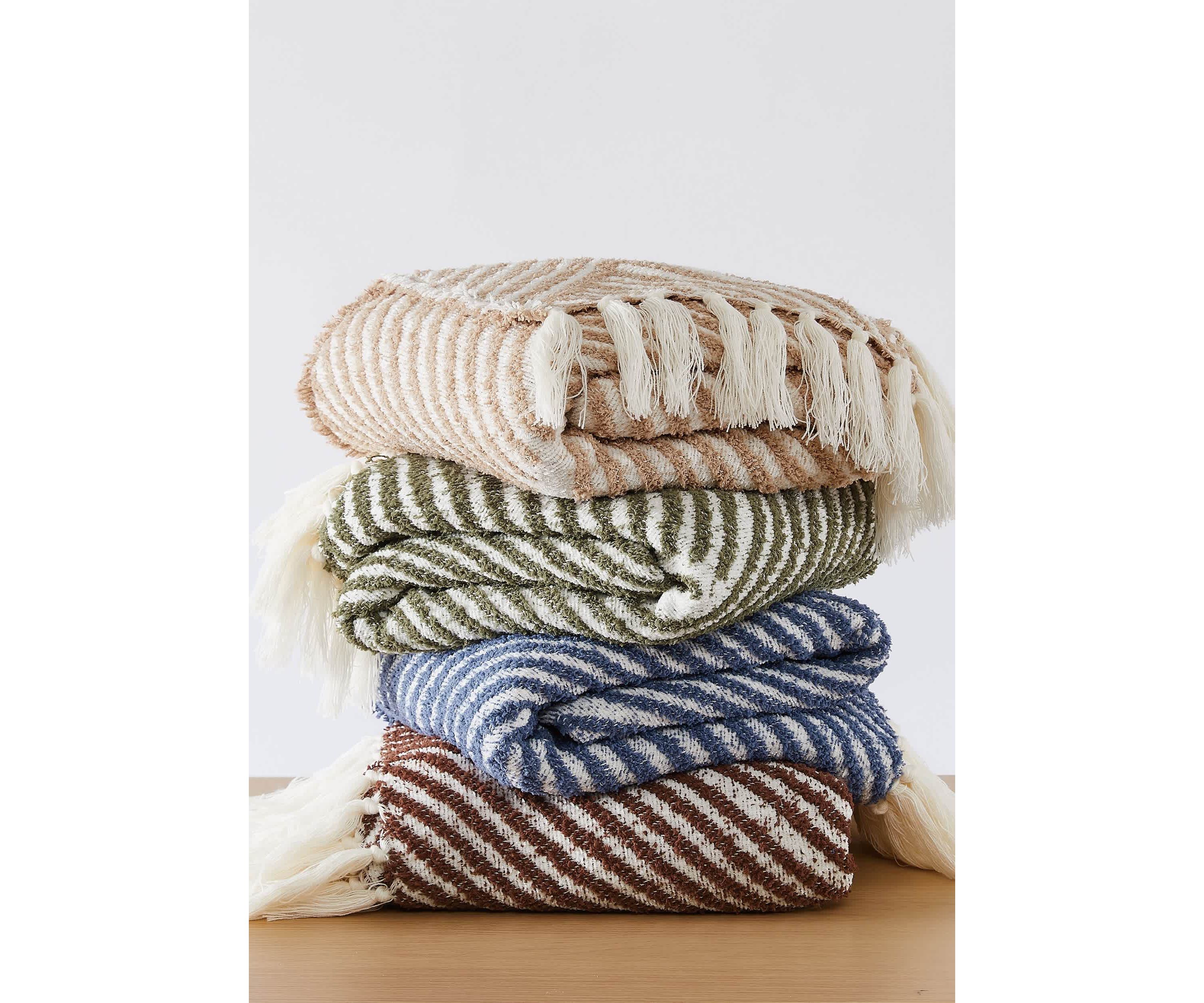 Brooklyn Loom Diagonal Chenille Stripe Blue 50x70 Throw