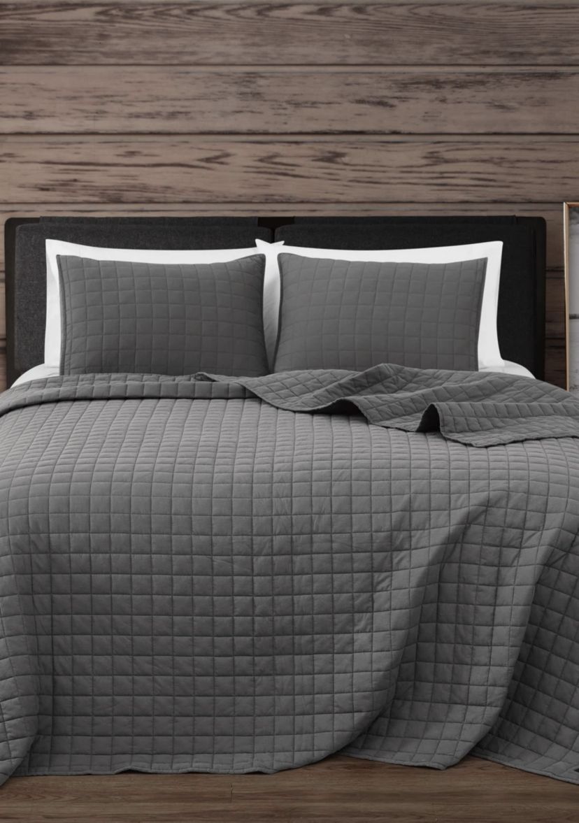 Frye Vintage Washed Cotton Blue Full/Queen 3 Piece Quilt Set