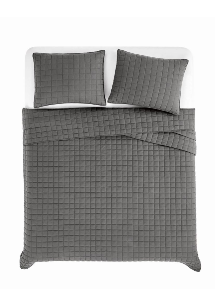 Frye Vintage Washed Cotton Blue Full/Queen 3 Piece Quilt Set