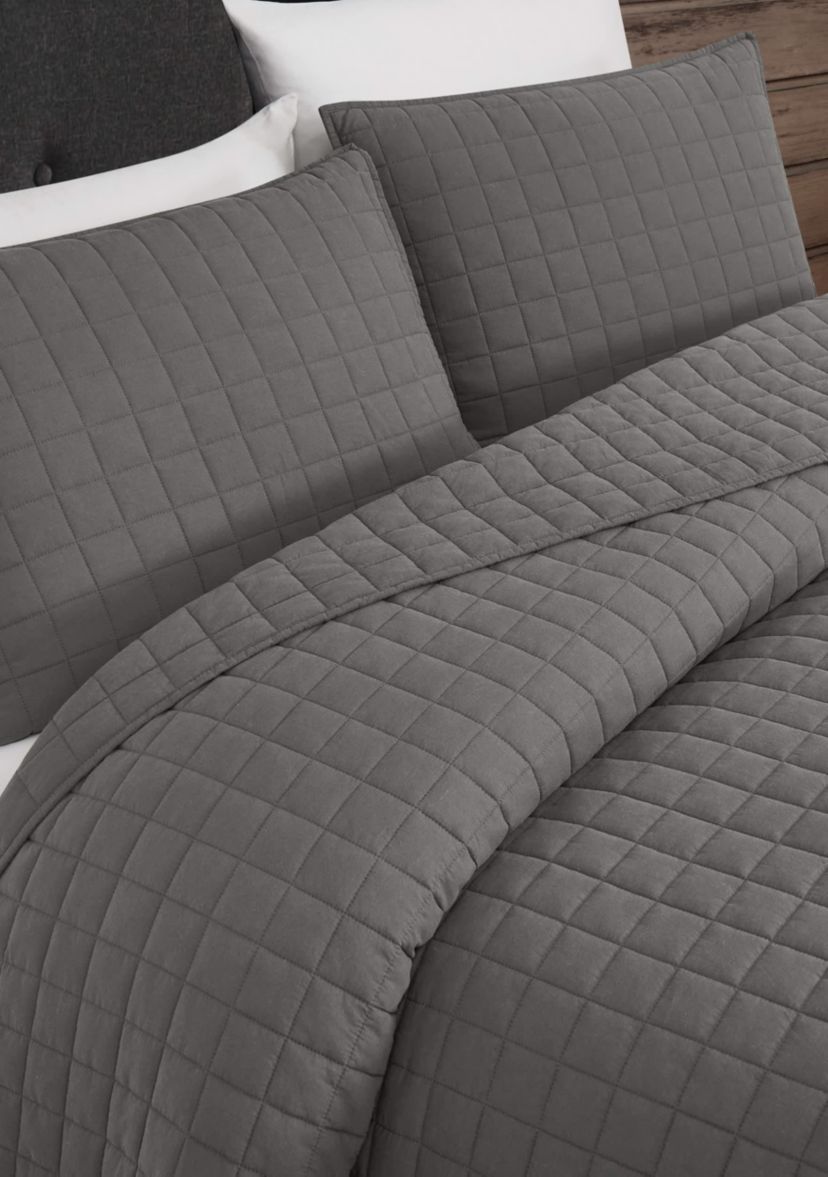 Frye Vintage Washed Cotton Blue Full/Queen 3 Piece Quilt Set