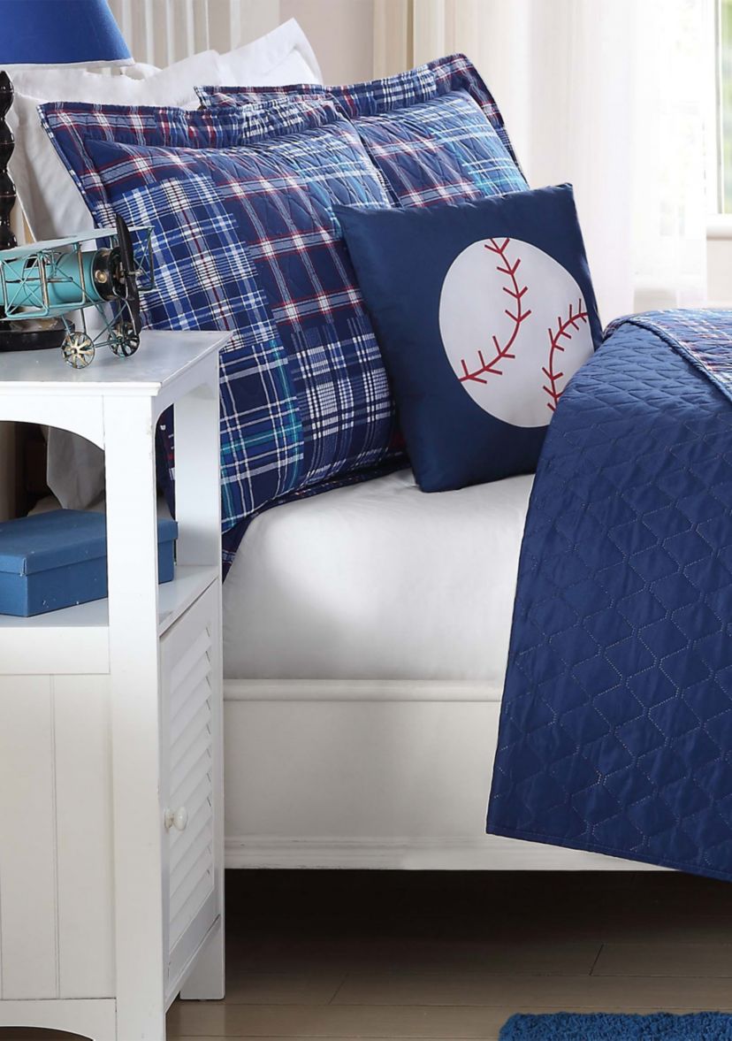 Navy Plaid Patch Quilt Set