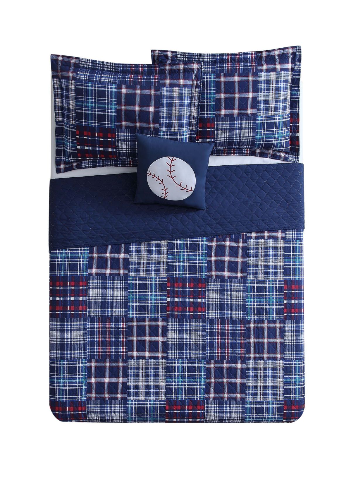 Navy Plaid Patch Quilt Set