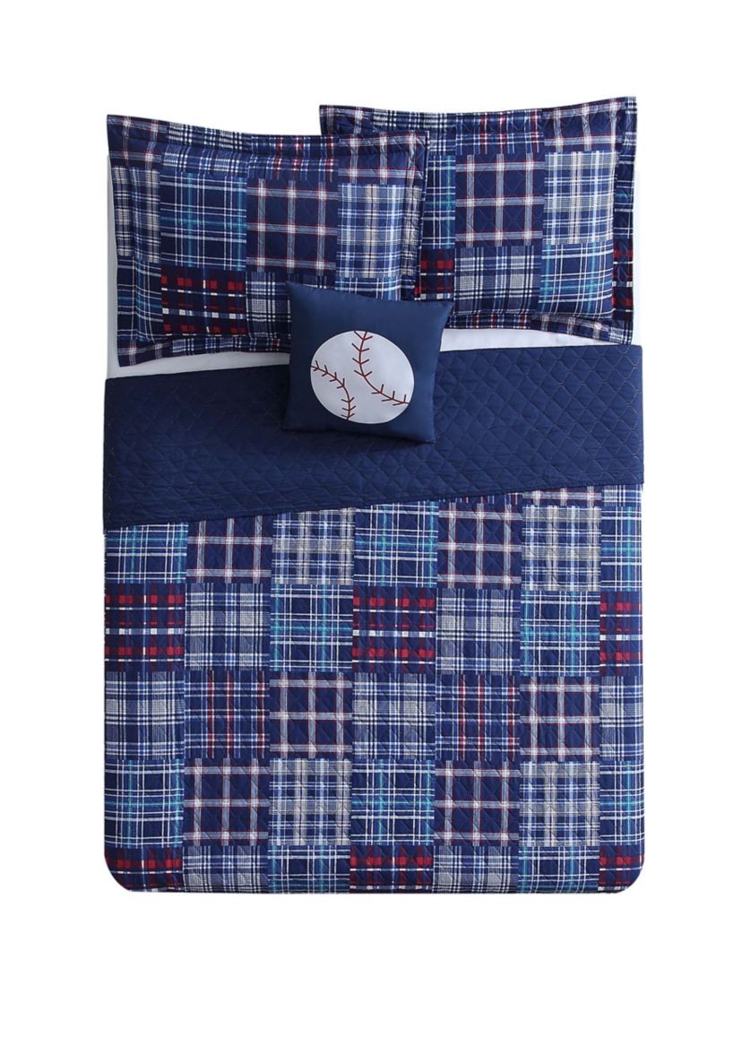 Navy Plaid Patch Quilt Set