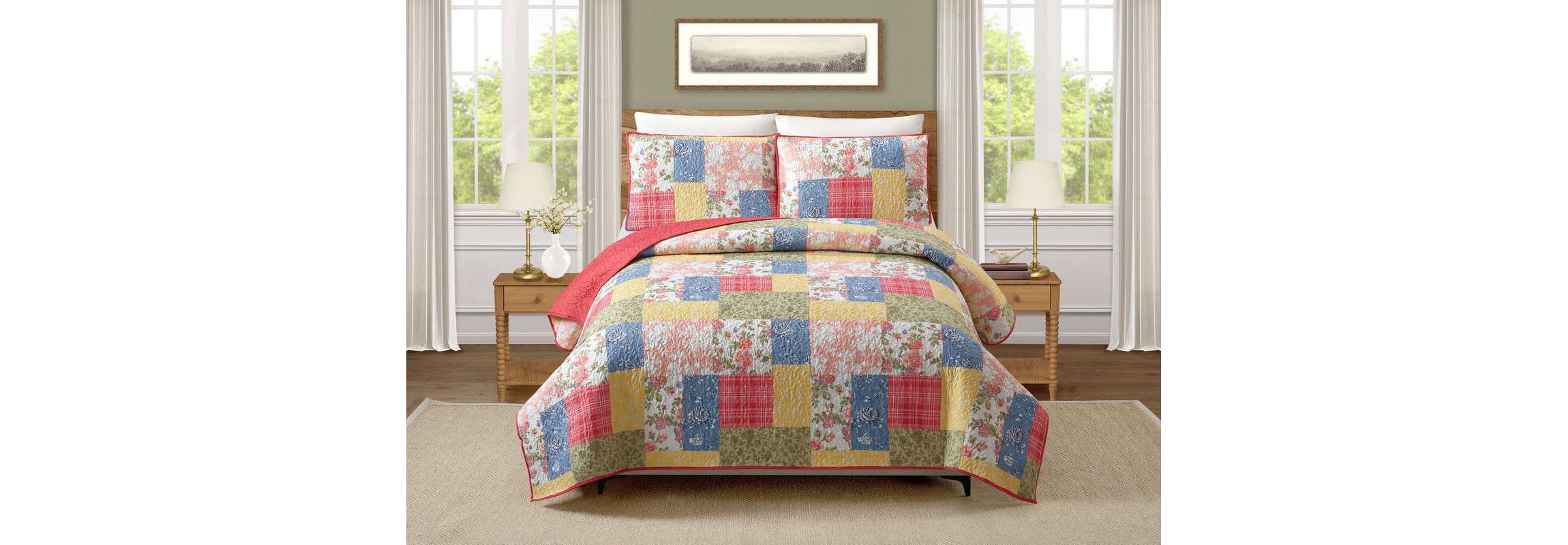 Farmhouse Florals Patchwork Printed Quilt Set