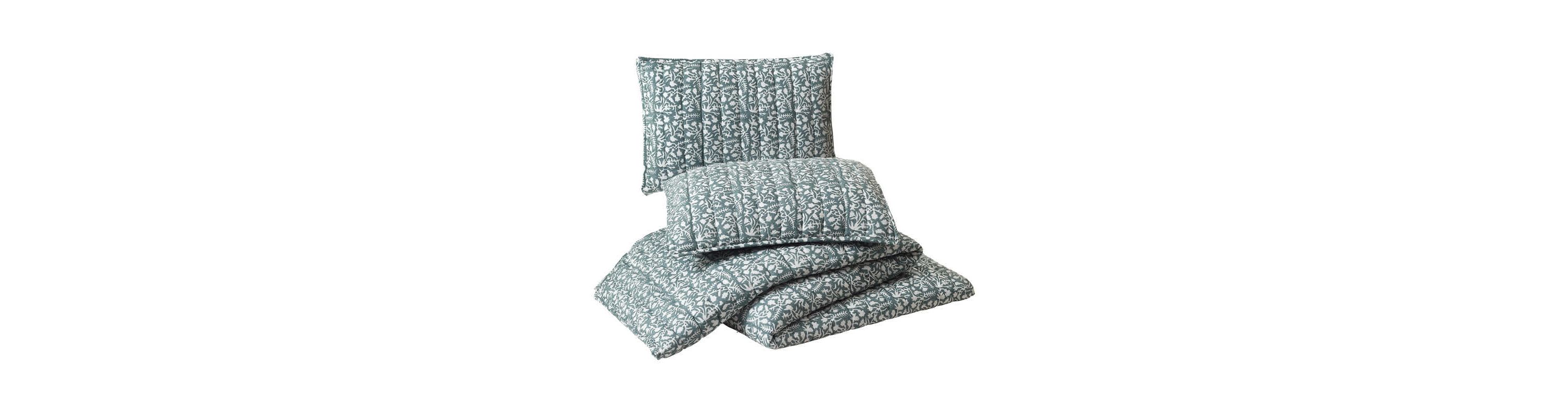 Floral Vine Silhouette Block Print 3-Piece Quilt Set