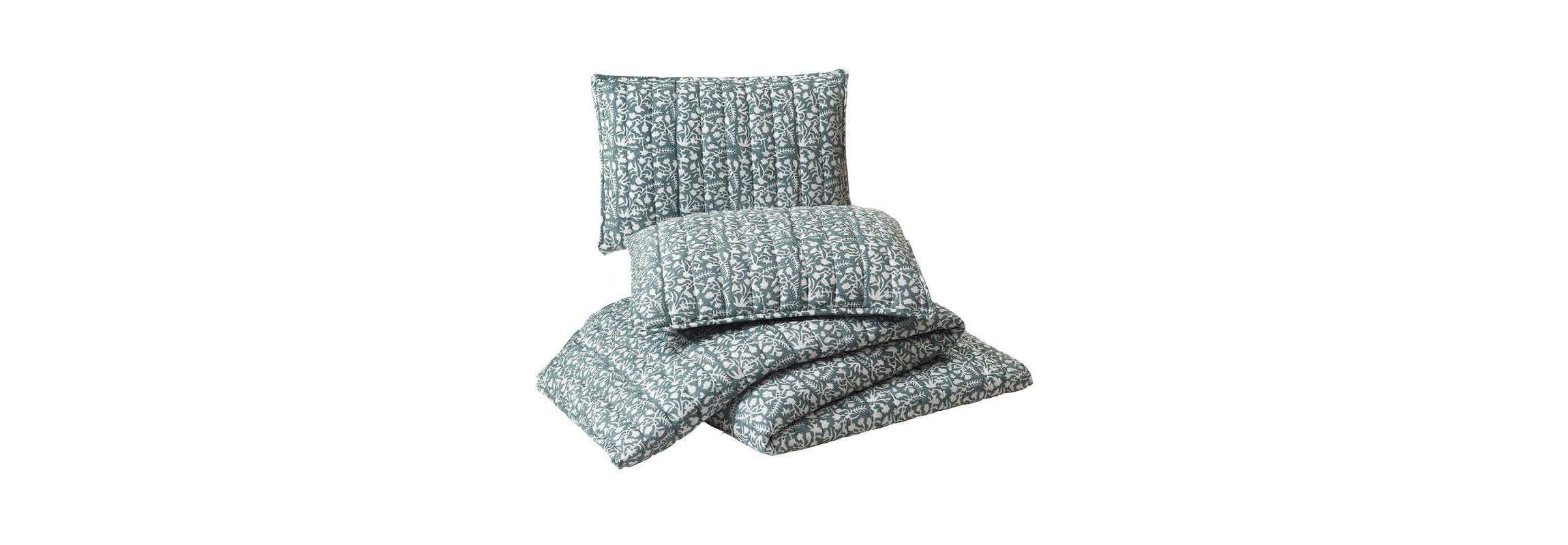 Floral Vine Silhouette Block Print 3-Piece Quilt Set