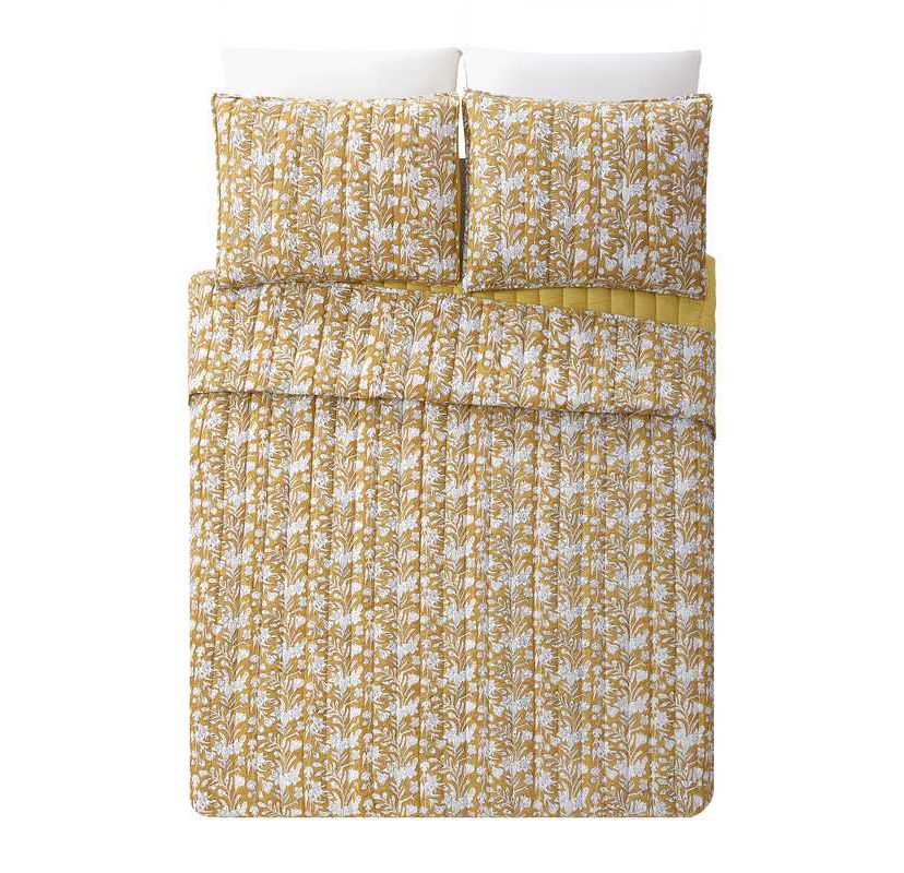 Sketched Floral Block Print 3-Piece Quilt Set