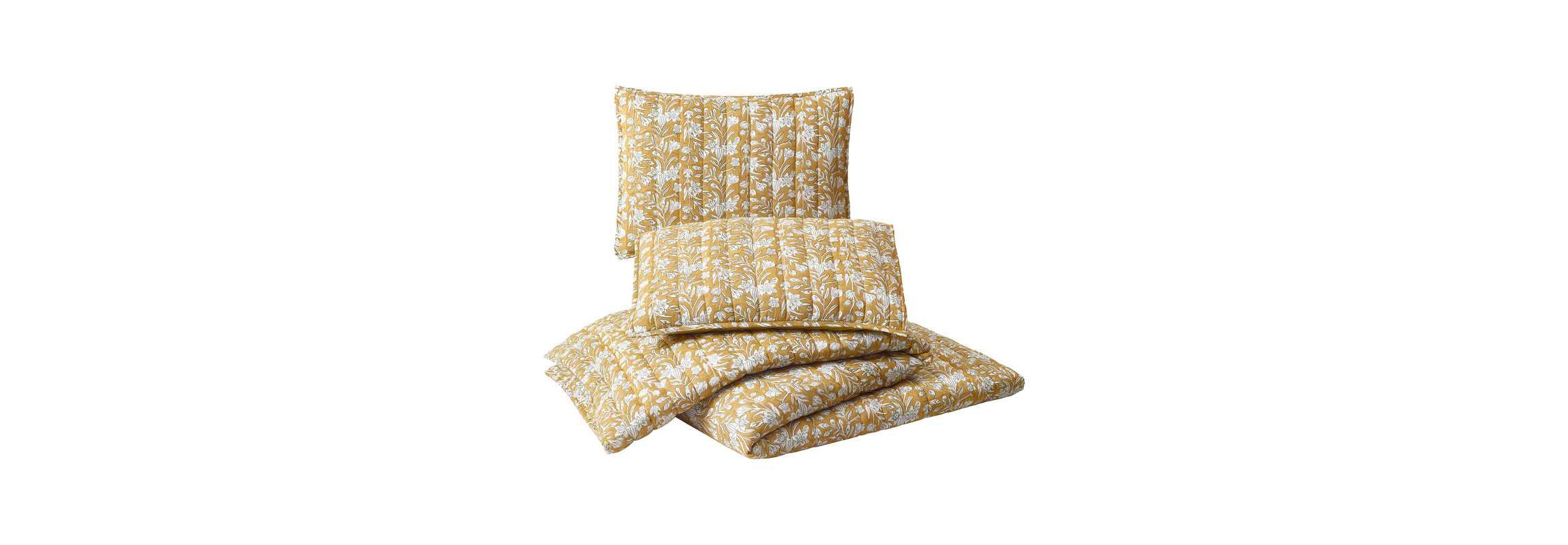 Sketched Floral Block Print 3-Piece Quilt Set