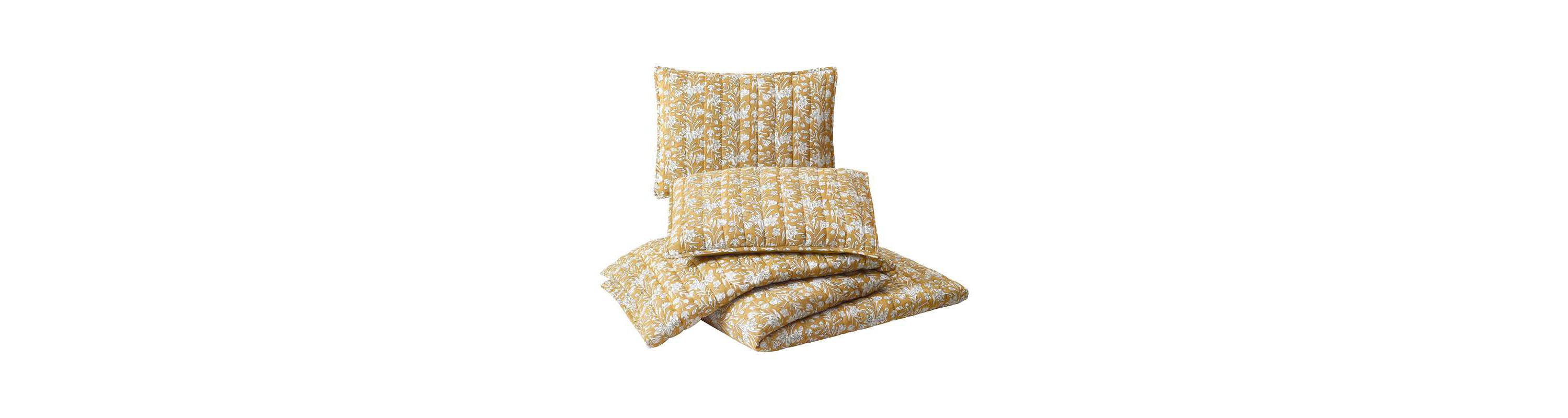 Sketched Floral Block Print 3-Piece Quilt Set