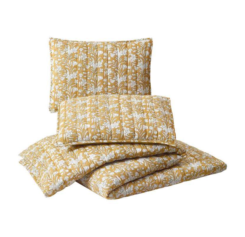 Sketched Floral Block Print 3-Piece Quilt Set