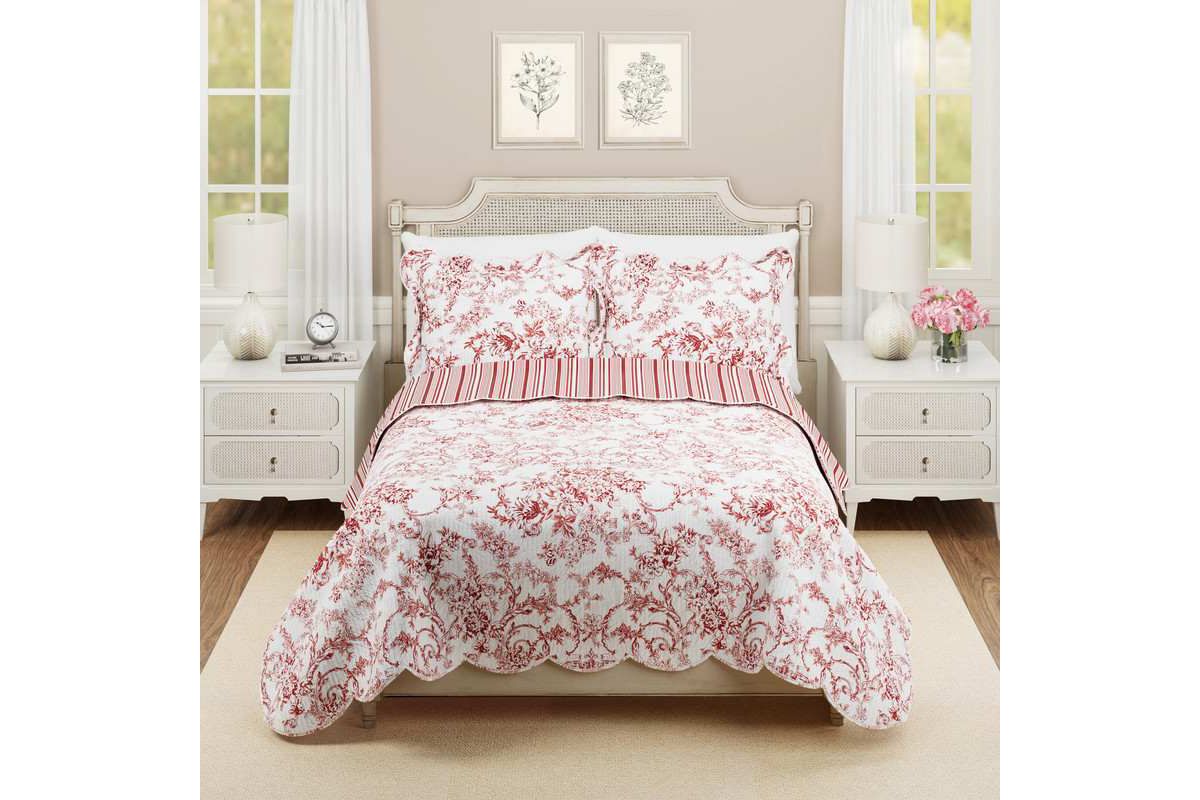 Garden Toile Reversible Cotton Quilt Set