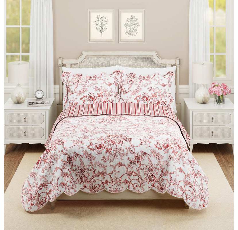 Garden Toile Reversible Cotton Quilt Set